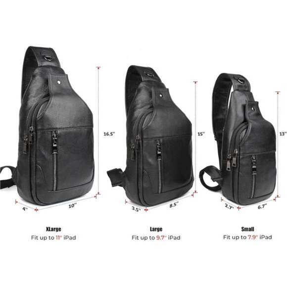 Cowhide Leather Waterproof Casual Daypack Sling Shoulder Chest Crossbody Bag - Picture 5 of 8